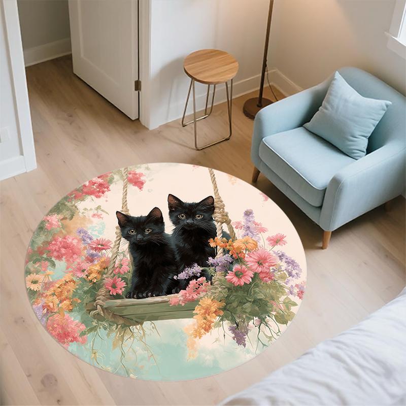 Pink Bombay Cat pattern round rug,Carpet Rug for Living Room Bedroom  Playroom ,Non-slip Floor Mat,Holiday Gifts and Birthday Gifts.
