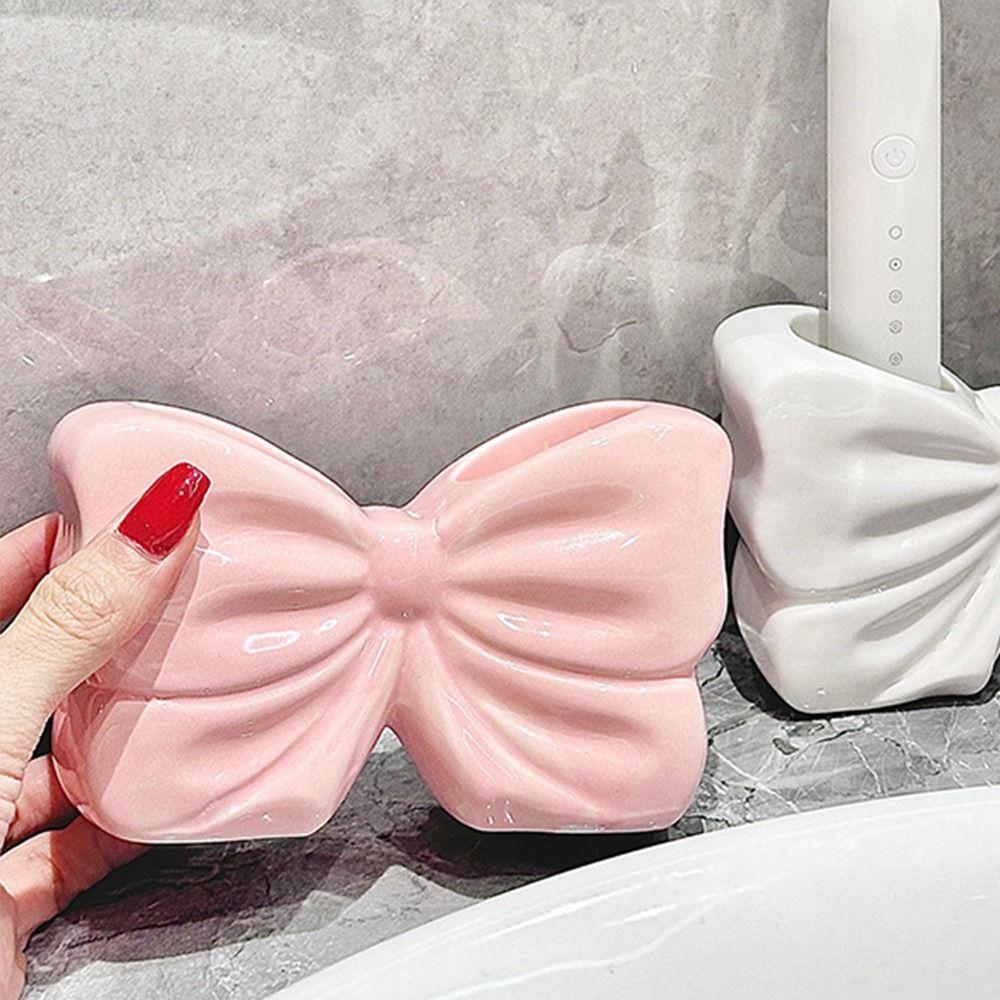 Bow Shaped Toothbrush Holder Creative Bathroom Toothbrush Stand Elegant Makeup Brush Rack Toilet
