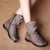 Original Genuine Leather Low Heel Ankle Boots - Retro Style for Autumn/Winter Women's Fashion