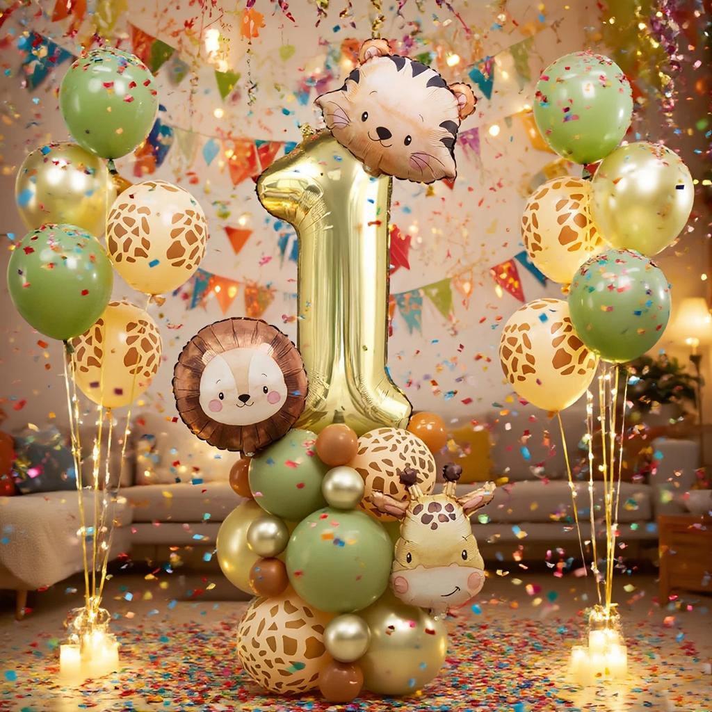 Forest Party Balloon Set Cute Animal Head Tiger Lion Giraffe Balloon, 32 inch Digital Balloon Jungle Theme Birthday Decoration