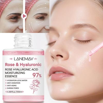 Rosen + Hyaluronsäure Essenz - Macht die Haut weich und hellt sie auf, Glättet und spendet trockener & rauer Haut Feuchtigkeit, Verbessert Hautton und -textur, 100ml