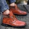 High Top Boots Mens Leather Shoes Fashion Outdoor Ankle Boots for Men Lace Up Comfortable Male Boots Non Slip Flat Boot Botas