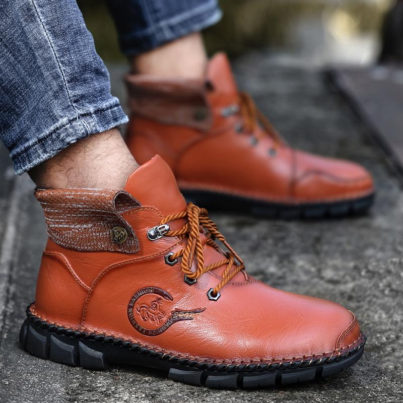 High Top Boots Mens Leather Shoes Fashion Outdoor Ankle Boots for Men Lace Up Comfortable Male Boots Non Slip Flat Boot Botas