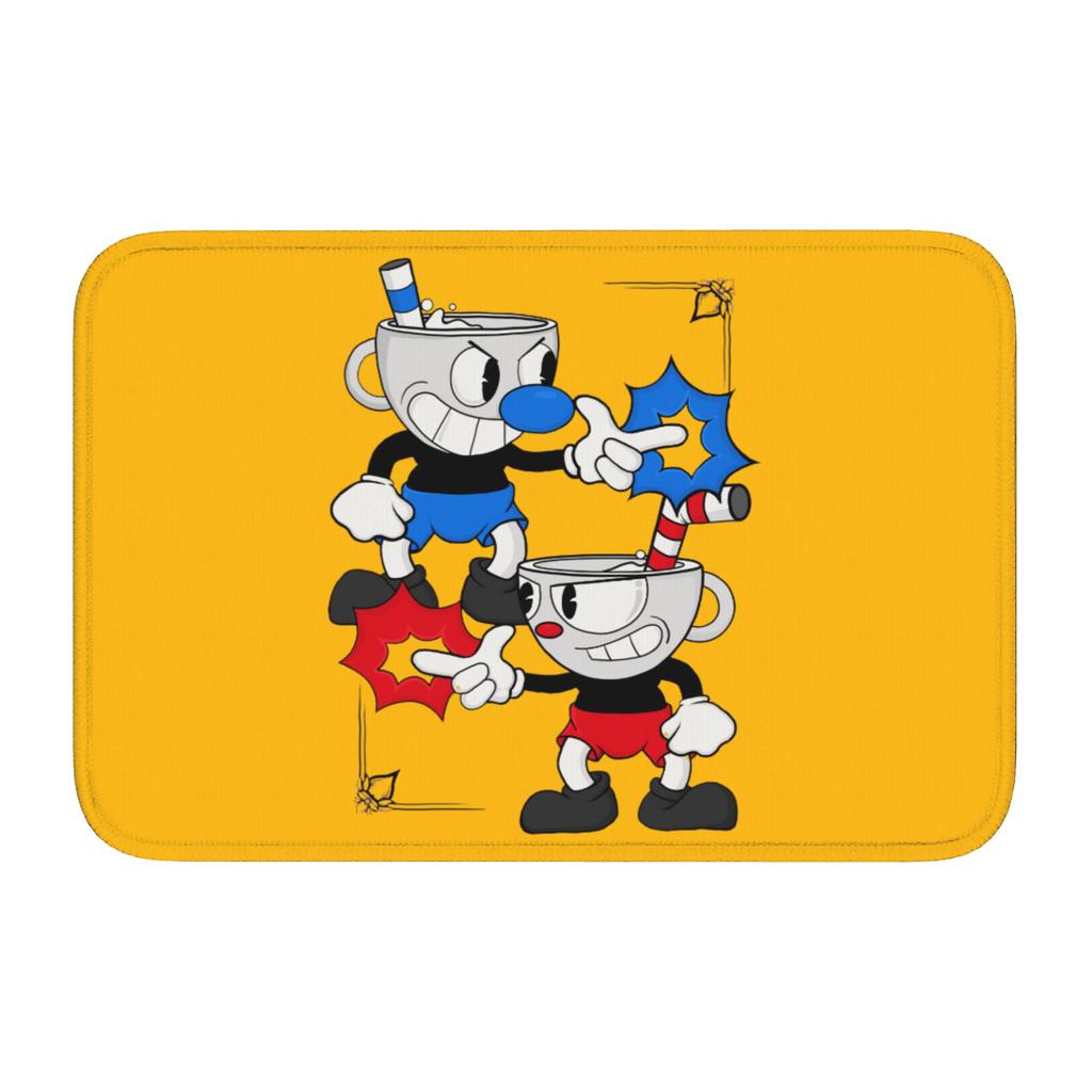 Tapis de porte personnalisé Mugman de Cuphead Antidérapant Intérieur Imperméable Dessin Animé Jeu Tapis de porte Cuisine Chambre à coucher Entrée Tapis Tapis