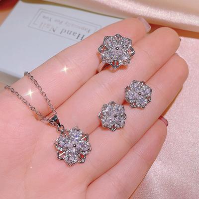 The Jewelry Set Fashion Minority Design Sparkles The Individuality Earring Female Paragraph Necklace Flower Ring