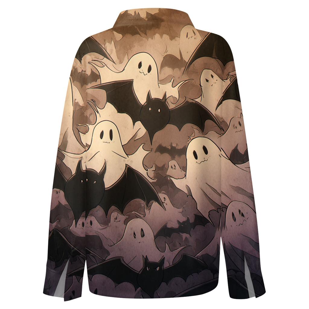 Damen Halloween Bedrucktes Lässiges Halbgeöffneter Kragen Langarmhemd