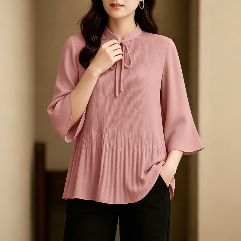 ZANZEA Women Casual Round Neck Solid Color 3/4 Sleeve Loose Blouse