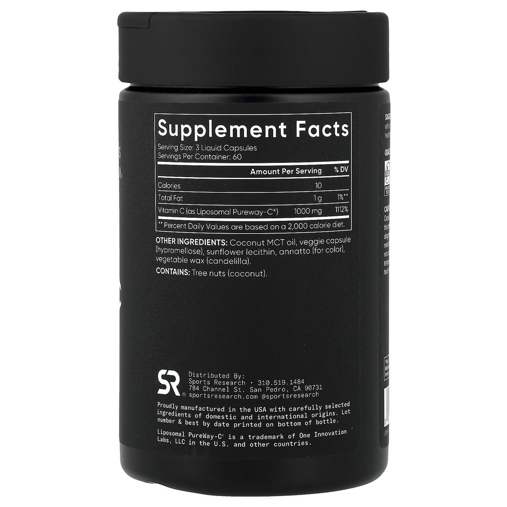 Sports Research, Liposomal Vitamin C, 180 Liquid Veggie Capsules (333 Mg Per Capsule)
