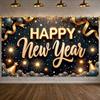 Party Decoration Banner Dark Background New Year Backdrop Happy New Year Banner Shiny Elements Yearly Celebration Banner For New