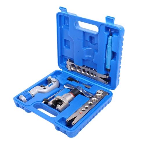 HFS(R) Flaring Tool Set, Eccentric, for 6-19mm Pipes, Compatible with New Refrigerants, Includes Expansion Clamp, Pipe Cutter, and Chamfer