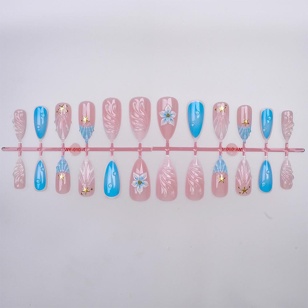 3D Handmade Resin Shell Pattern French Flower Almond-Shaped Wearable Nails - 24 Pieces
