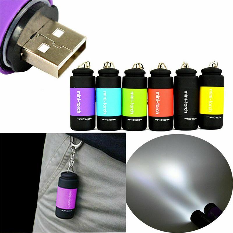 Led Mini Pocket Torch Lamp Portable USB  Charging Keychain Flashlight  LED Torch Rotary Switch Lamp Waterproof Keychain Light