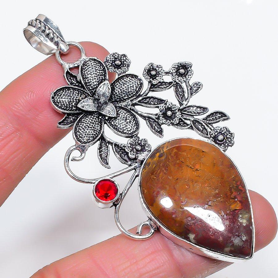 

Bloodstone, Garnet Handmade 925 Sterling Silver Jewelry Pendant 3.23 i8v74