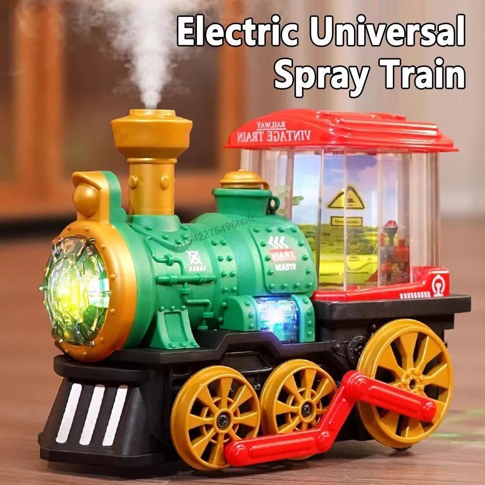 Electric retro spray train toy with sound and light automatic obstacle avoidance simulation steam train children Christmas gift
