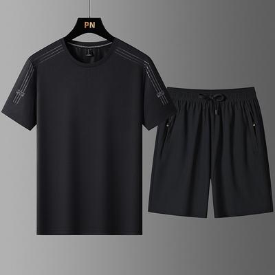 Extra Large Summer Sports Suit Men's Ice Silk Thin Short Sleeved Men's Shorts Quick Drying Handsome Two-piece Set