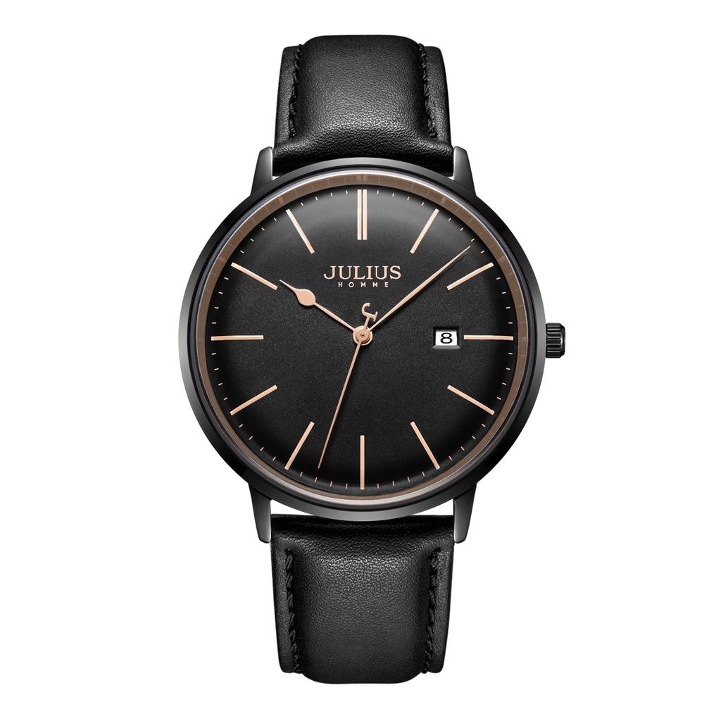 Jyullieoseu Jah-130 Classic Style Date Men'S Leather & Metal Watch