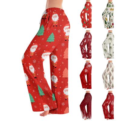 Pyžamové kalhoty, Noční oblečení, Ležérní kalhoty s elastickým pasem na stahovací šňůrku, Pohodlné volné kalhoty s rovnými nohavicemi