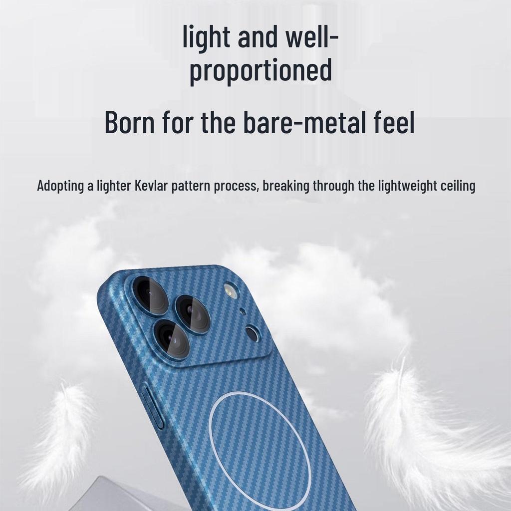 Apple 17 Pro Max Carbon Fiber Magnetic Phone Case with Lens Film for iPhone 15/14