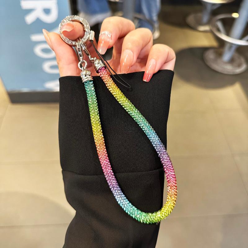 Short Fashion Rhinestone Mobile Phone Lanyard, Anti‑Lost Portable Wrist Rope High‑End Shiny Diamond Phone Case Pendant
