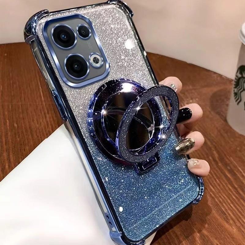 Applicable to OPPOFindx9 mobile phone case, four-corner glitter, makeup mirror reno16 anti-drop protective case a6 new trendy