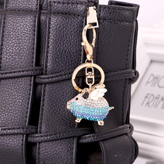 Llavero de cerdo volador con incrustaciones de diamantes de imitación de moda, soporte para llavero, decoración colgante