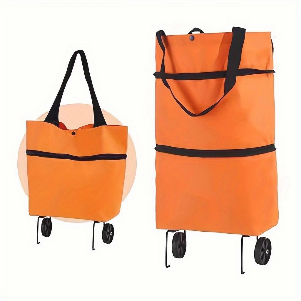 1pc Foldable Handbag, Small Trolley Large Supermarket Shopping Bag, Hand-drawn Grocery Cart Portable Bag