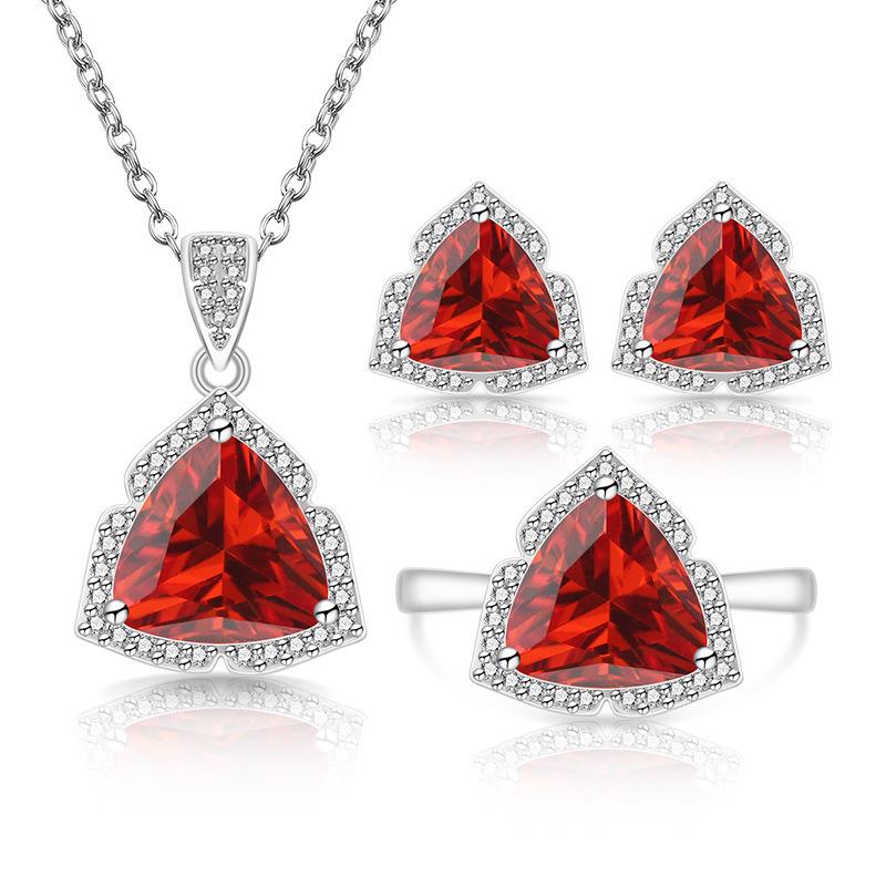 Fashion Temperament Imitation Natural Colored Treasure Zircon Set Ring Necklace Stud Earrings Women's Jewelry