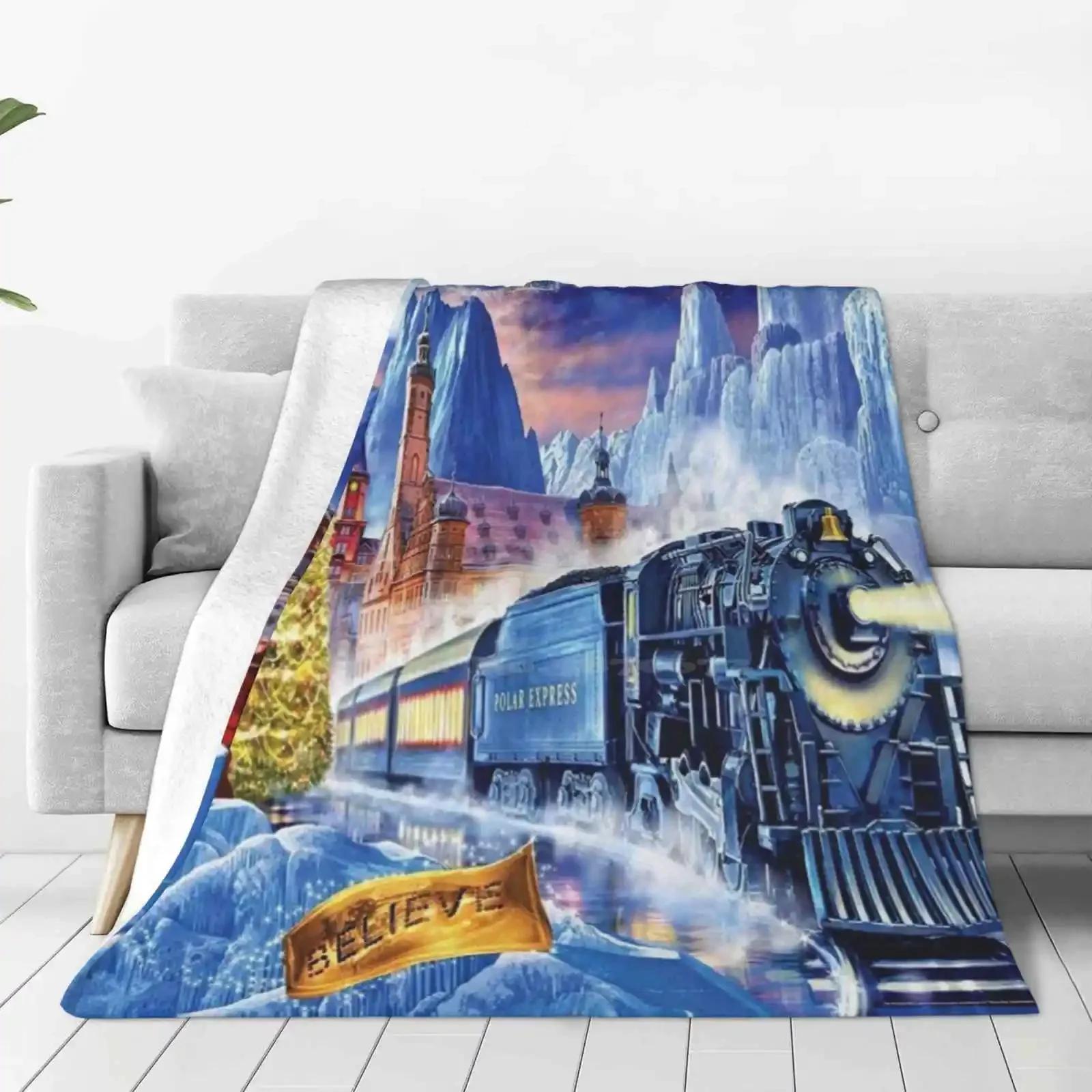 Polar Express Christmas Throw Blanket Warm Flannel with Creative Train Design for Cozy Holidays 100cm x 150cm