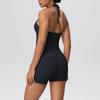 Europäisch-Amerikanisches Wolkengefühl Yoga-Tanktop & Shorts Set: Einfarbig, Seil-Träger, Schöner Rücken, Tasche, Figurbetont für Damen