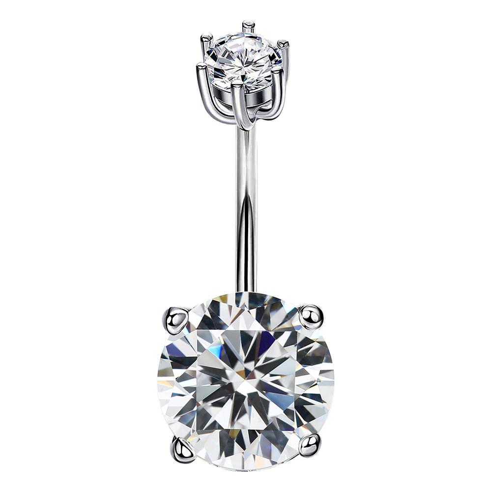 WMPR007 Runder Zirkon Bauchnabelpiercing 925 Sterling Silber Bauchnabelring für Damen Körperschmuck Luxuriöser Hochzeits-Bauchnabelring