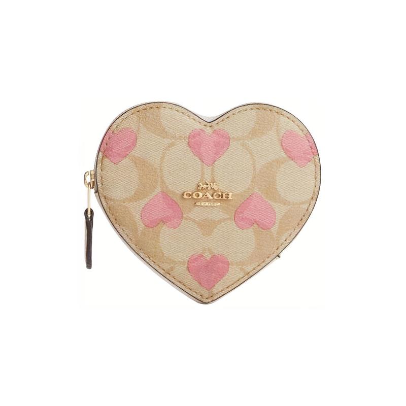 

COACH Heart 11 Classic Double C Logo Heart Pattern Printed Heart Shape PVC Wallet Women s Light Khaki light khaki коричневий