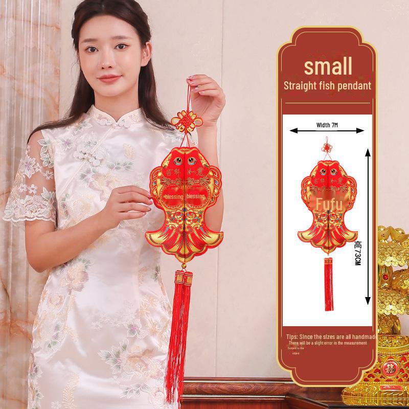 Double Fish Ornaments with Blessing Characters: Spring Festival & Housewarming Decor, Entrance Door Chinese Knot Pendants