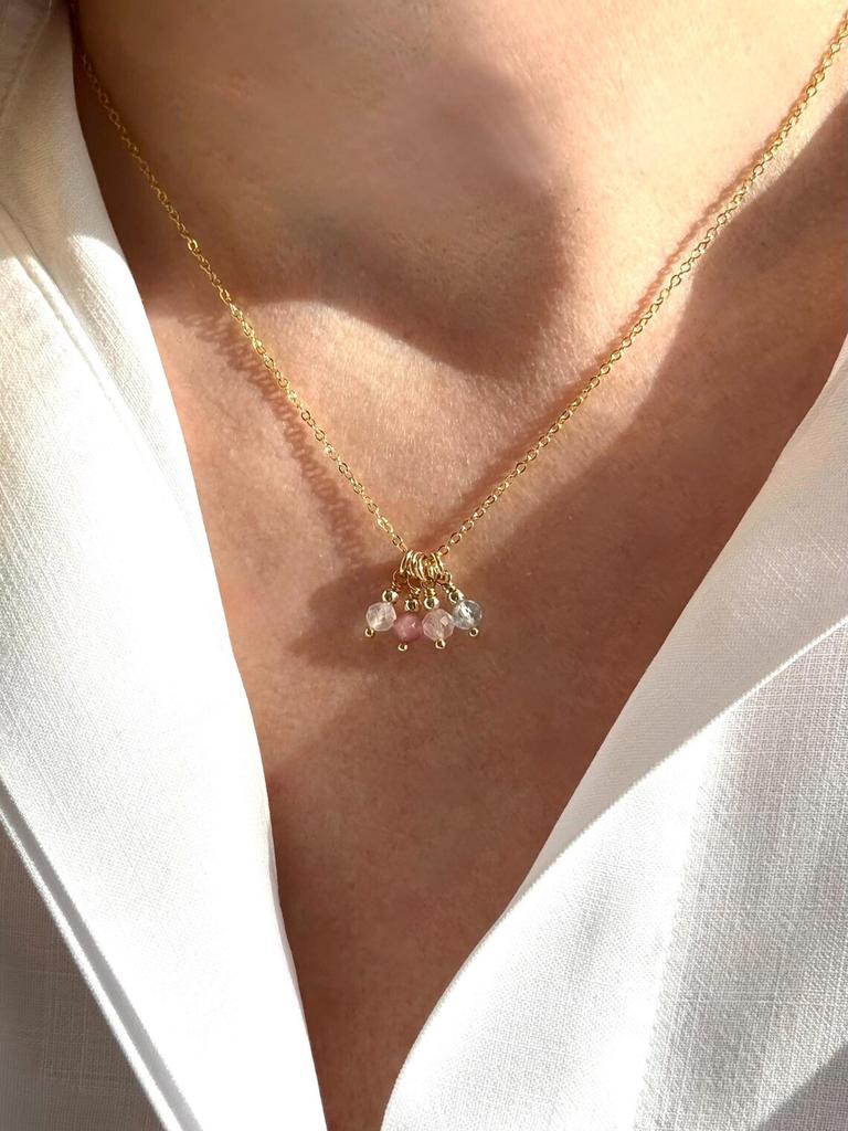 Vlen Minimalist 18K Gold Chain Necklaces Natural Stone Bead Cluster Pendant Necklace Trendy Delicate Jewelry for Wedding