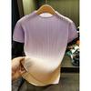 Luxury Gradient Color Ruffled Tops Women Stylish O-neck Short Sleeve T Shirt Casual Outfit