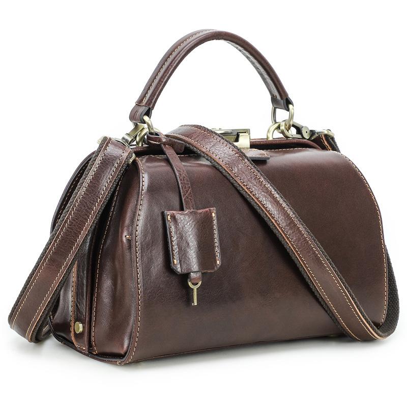

Full-Grain Lambskin Leather Crossbody Handbag with High-End Metal Lock for Women