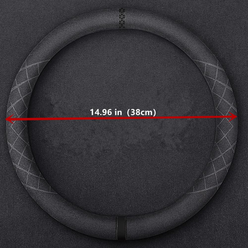 TATACLEA Steering Wheel Suede Universal Car Steering Wheel Black Cover, Touch, Luxurious, Comfortable, Non-Slip, Stain-Resistant, All-Season, Cover,