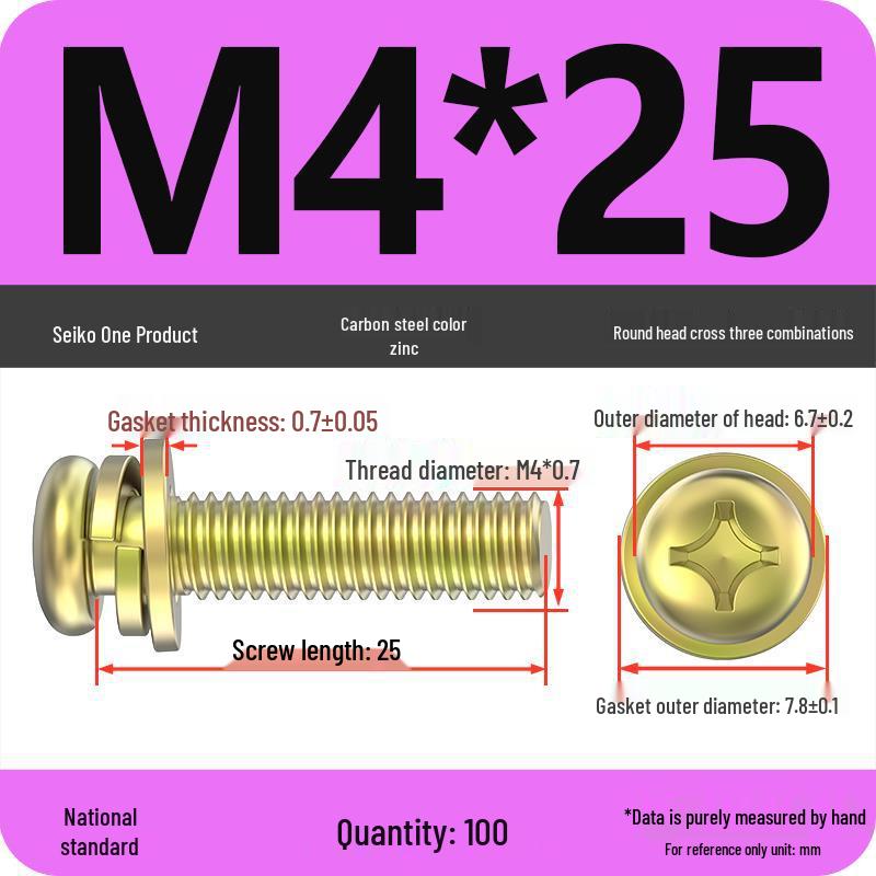Nickel-Plated Phillips Pan Head Screw with Washer, M2-M6 Thread