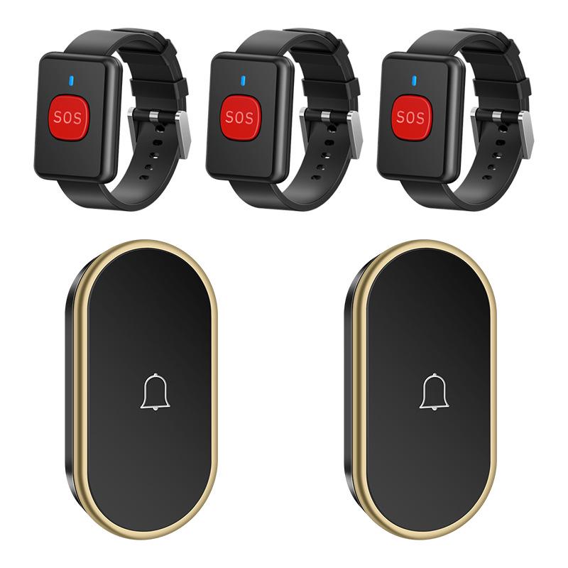 Waterproof Wireless Doorbell with 3 Receivers, 2 Transmitters, Remote Control, Long-Range Elderly Call Device & Wristband.