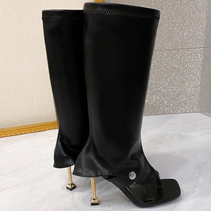 Sandali Nuovi Estivi 2026 Taglia Grande Tacco Alto 9CM Stivali Freschi per Donna, Due in Uno Tacco Sottile Punta Aperta Punta Quadrata Pantofole Fresche