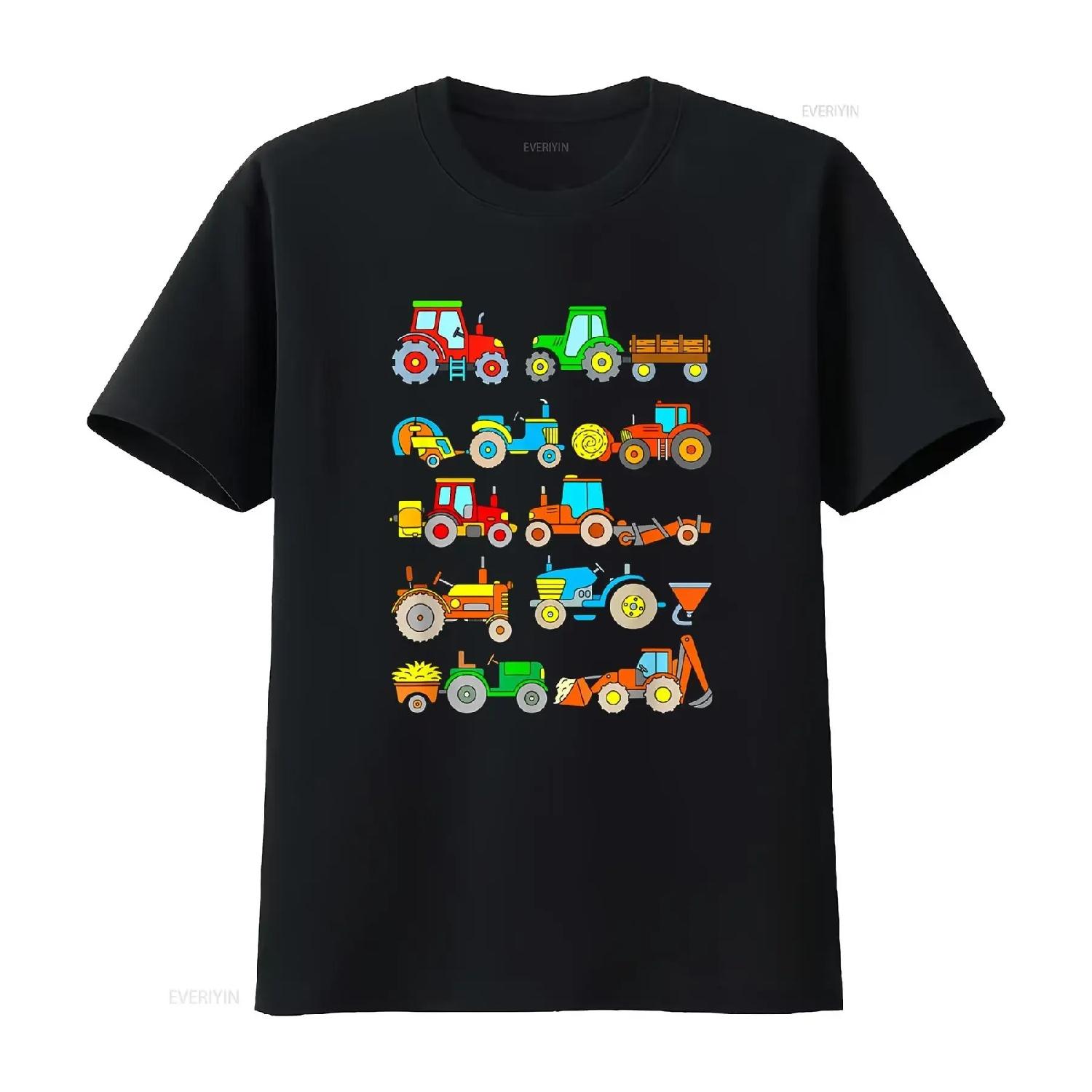Футболка с трактором для мальчиков, детей, ферма, винтажная, стираная, мягкая, универсальная, стильная, повседневная, с графическим принтом, немного стритвир S чёрный