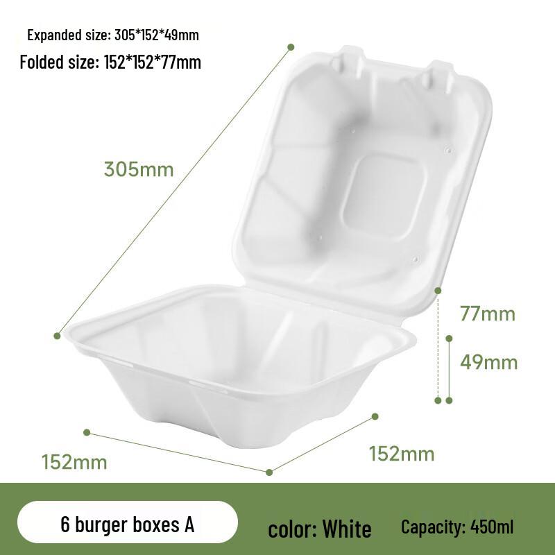 COFLYEE Biodegradable Disposable Hamburger & Takeaway Boxes 6-inch Hamburger Box A