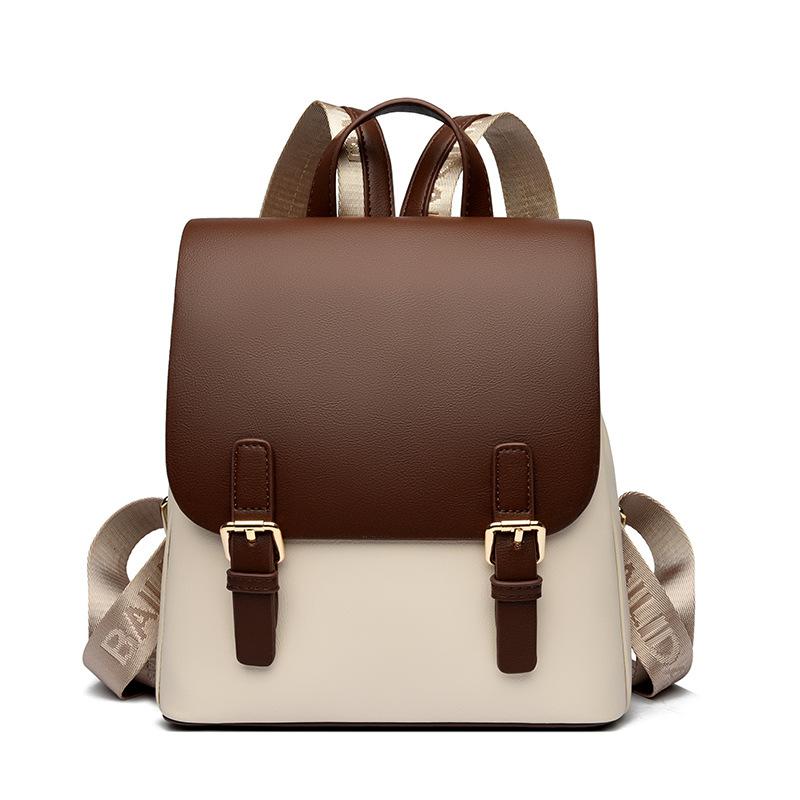 Backpack Backpack Female College Style School Bag College Student Vintage Commuter Simple Soft Leather Backpack Large Capacity