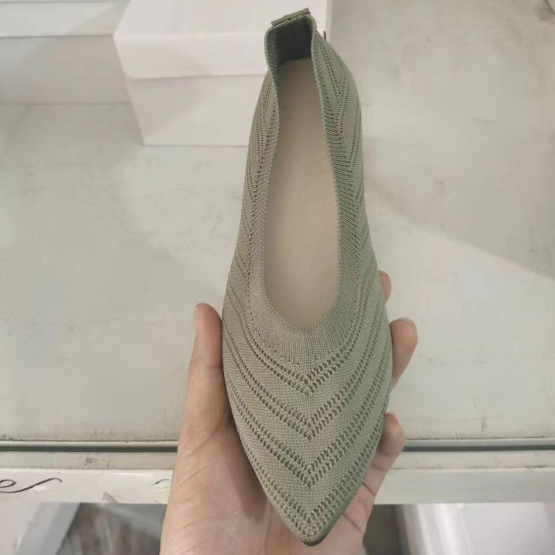 Dámské ploché boty se špičatou špičkou Jednobarevné Pletené slip-on boty Ležérní Prodyšné ploché boty Dámské ploché mokasíny Pohodlné dámské boty