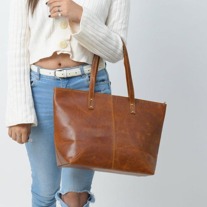 (The Kim Tote Bag - Cocoa Brown) Leather Bag