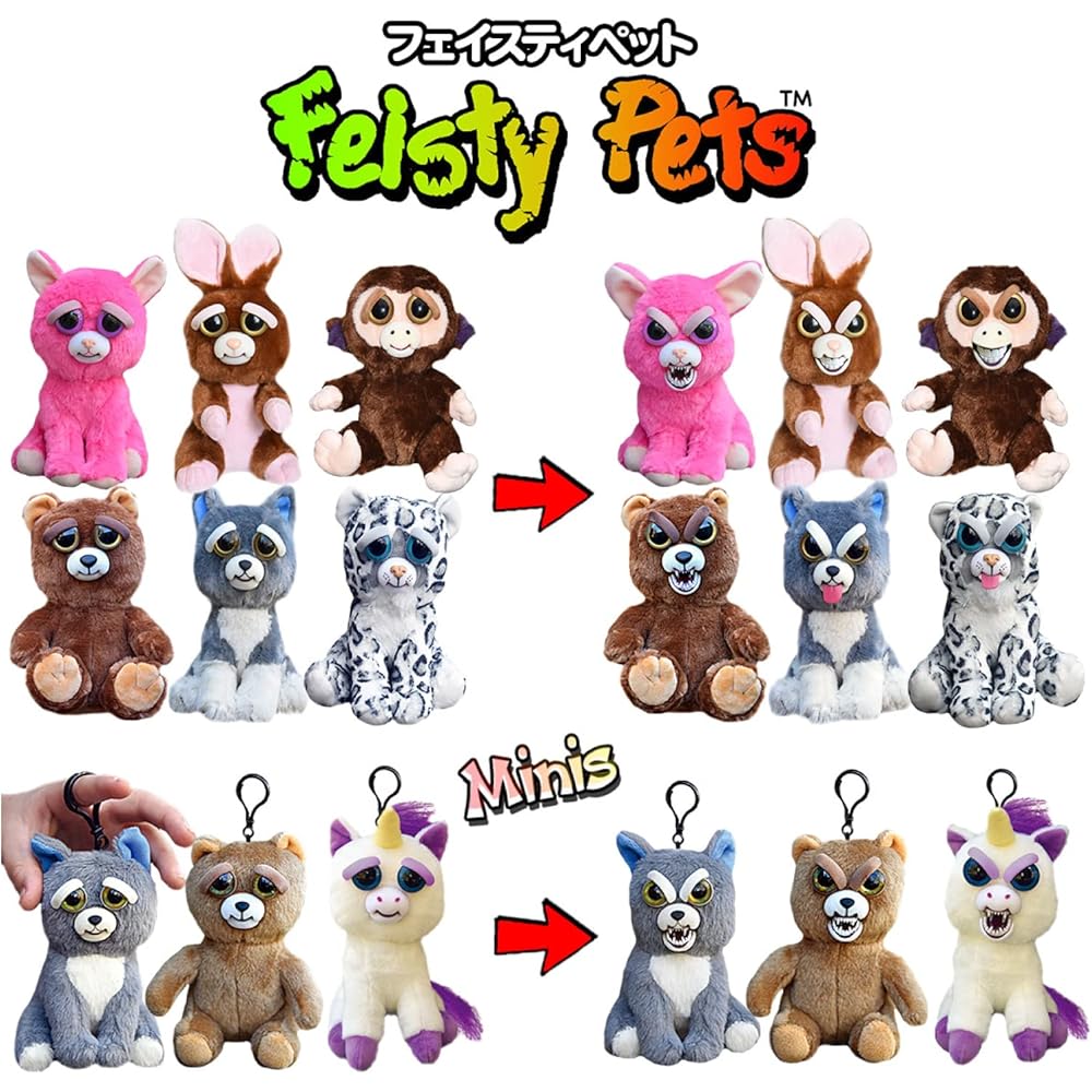 Rangs Feisty Pets Mini Angry Unicorn Plush Keychain Changeable Expression 10cm