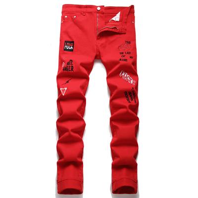 2024 Nieuwe Vier Seizoenen Draagbare Rode Straat Trendy Merk Geborduurde Kleine Voet Slankmakende Jeans Heren Stretch Broeken