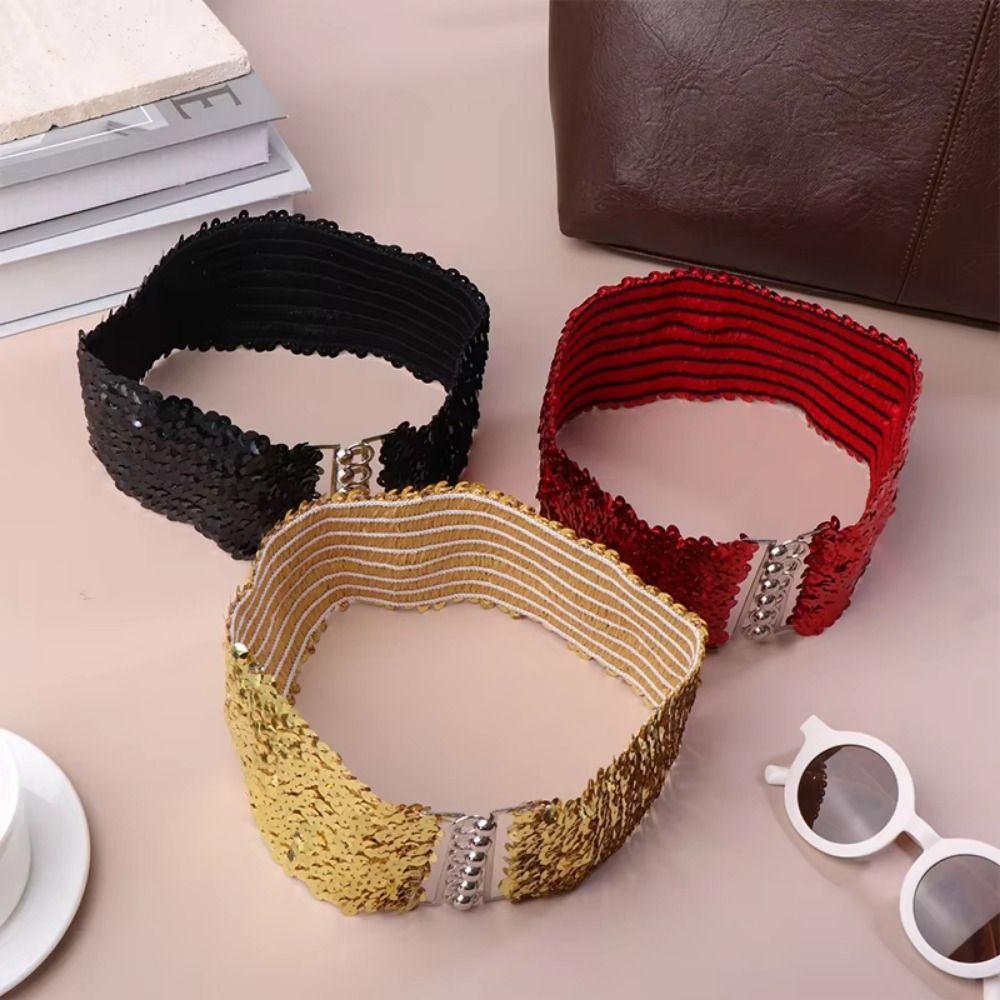 Metal Buckle Sequined Wide Corset Belt Wide Elastic Elastic Waspie Belt Casual Wear