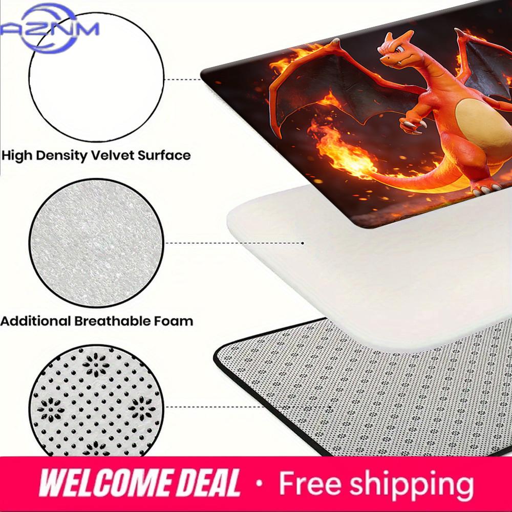 3D Charizard Fire Background Print Non-slip Doormat, Soft Absorbent Floor Rug for Home Decor