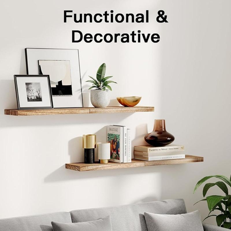 2 Pezzi Mensole Galleggianti per Parete Legno Naturale 40cm Robusti Organizer per la Conservazione Marrone Chiaro Facili da Montare Decorazioni per la Casa