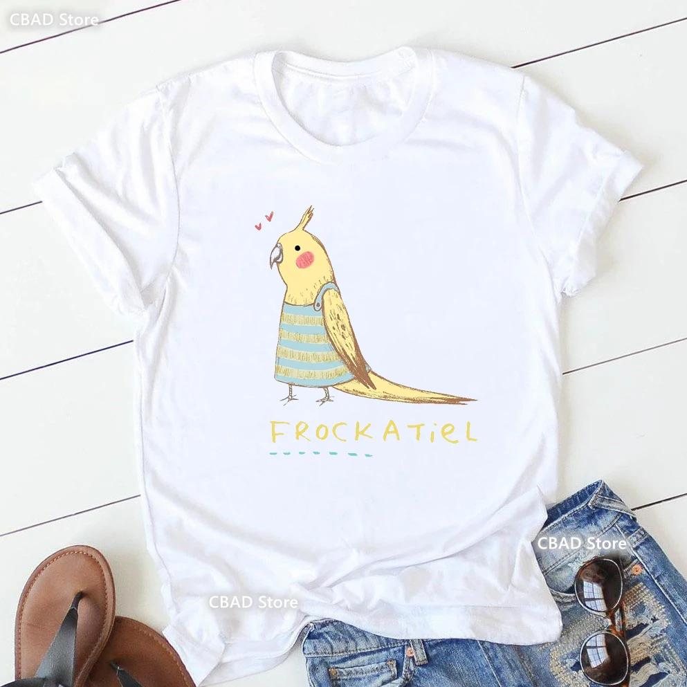 Cute Cockatielsparrot Bird Lovers Print T Shirt Girls Sunflower Flowers Tshirt Unisex Harajuku Kawaii Clothes Summer Tops Tee